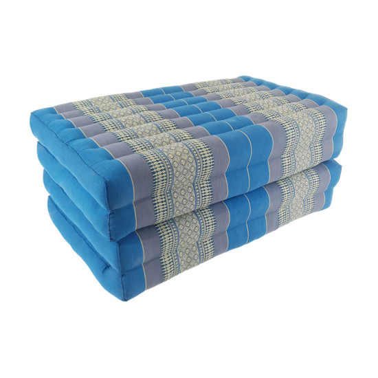 Vikbar blå-grå golvmadrass i kapok 190x80 cm – Blockdesign från Thailand