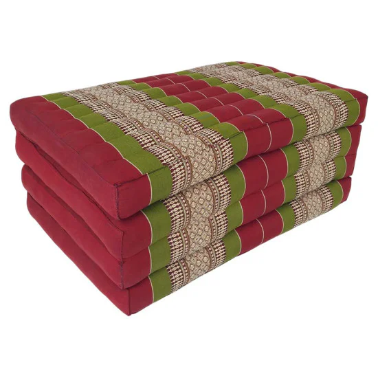 Red-green folding kapok mattress 190x80 cm in folded position