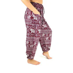 Aladdin Pants Elephant Print - Burgundy