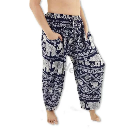 Dark blue aladdin pants with elephant pattern