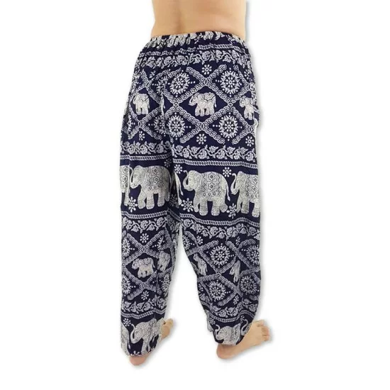 Dark blue aladdin pants with elephant pattern