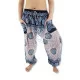 Aladdin pants in Elephant Rose design in black-white-blue color