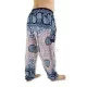 Aladdin pants in Elephant Rose design in black-white-blue color