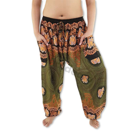 Aladdin Pants Elephant Rose - Green/Orange