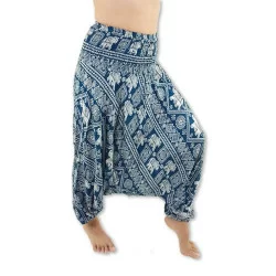 Pants Harem style with elephant blue-green print