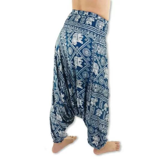 Pants Harem style with elephant blue-green print