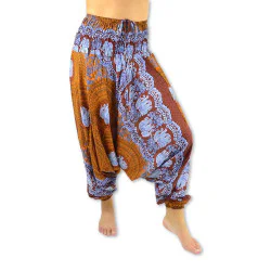 Brown harem pants with light purple details