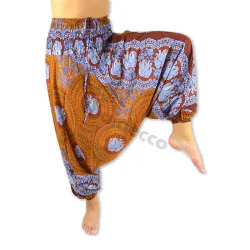 Brown harem pants with light purple details