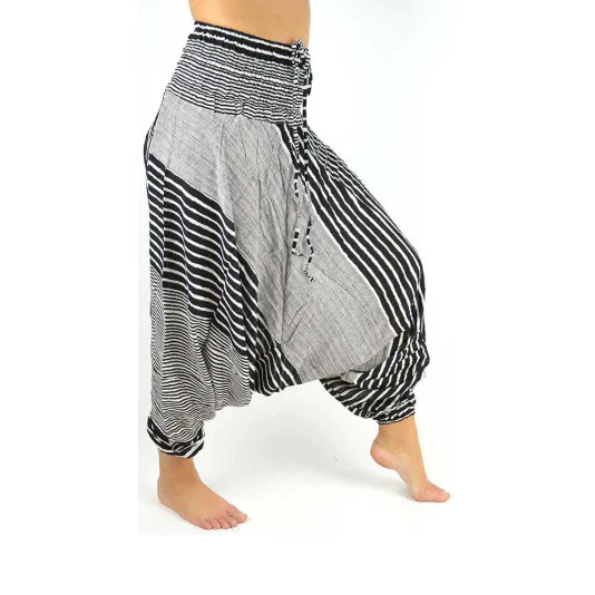 Harem pants for both women and men with design stripes in color