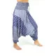 Stylish harem pants for both women and men with design stripes in dark blue and white