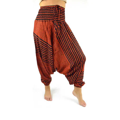 Stylish harem pants for both women and men with design stripes in orange