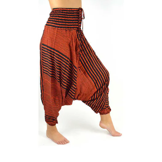 Stylish harem pants for both women and men with design stripes in orange