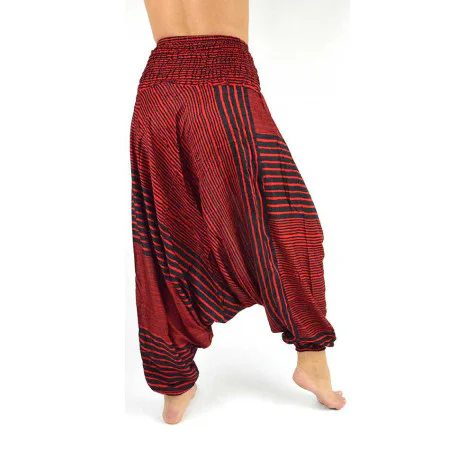 Harem pants for both women and men with design stripes in red color