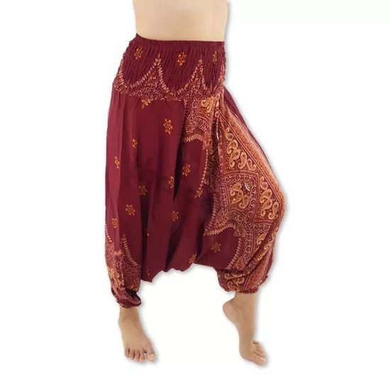 Harem pants Peacock Flower - Burgundy
