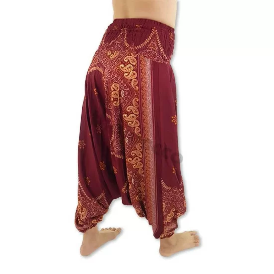 Harem pants Peacock Flower - Burgundy