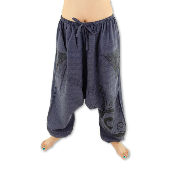 Harem pants Cotton Spiral pattern - Dark Blue