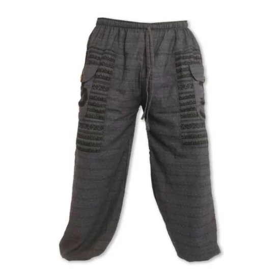 Anthracite blue cotton trousers with Om sign