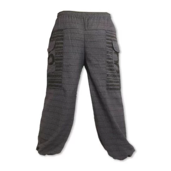 Anthracite blue cotton trousers with Om sign