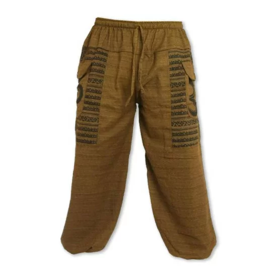 Brown cotton trousers with Om sign