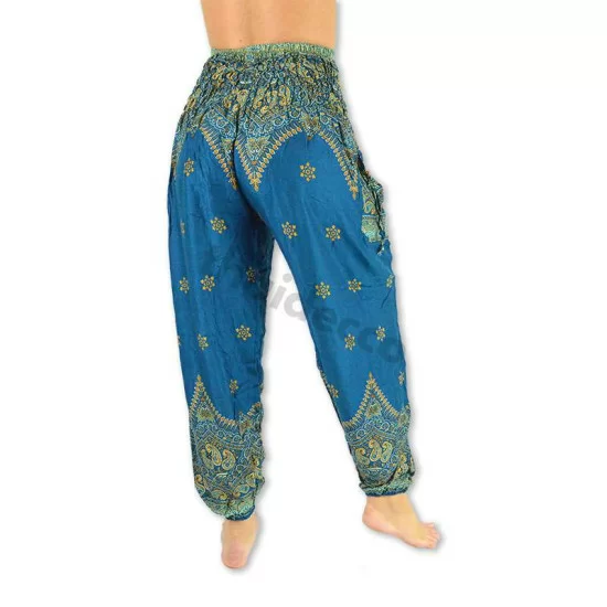 Smock pants in cool rayon material in blue-green color