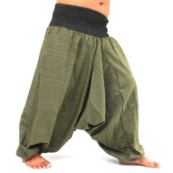 Harem pants made of cotton in green and grey color