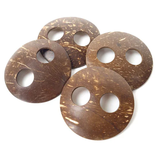 Handmade round sarong buckle and tie plate made of coconut shell for sarong.