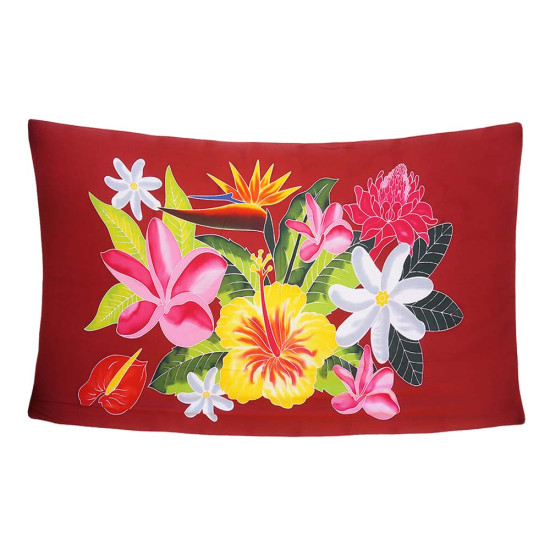Stor röd sarong med färgglada blommor