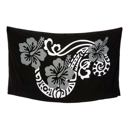 Stor svart sarong med Hibiskusmotiv