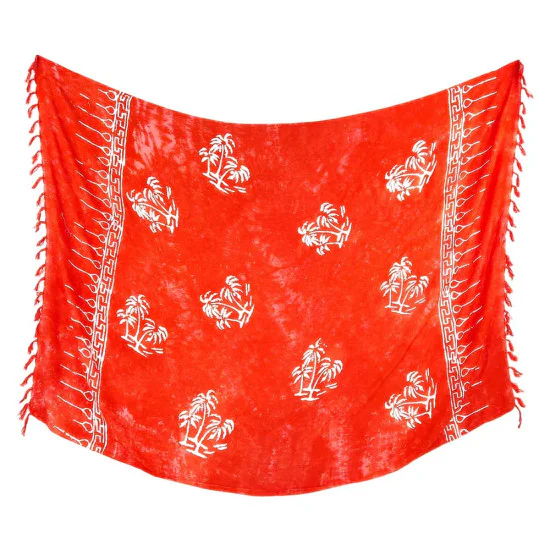 Red piece of fabric with white paradise palms