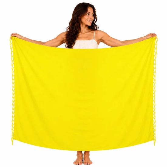 Klargul sarong för sol, bad i måtten 180x115 cm som är ett svalt strandplagg som är snabbtorkande