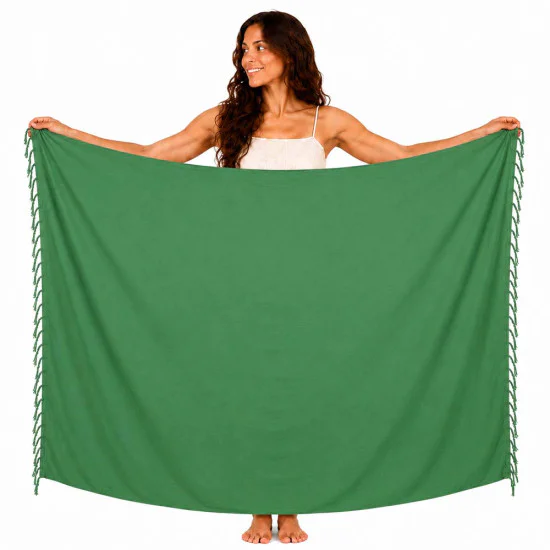 Dark green sarong in plain color for beach, pool and sea