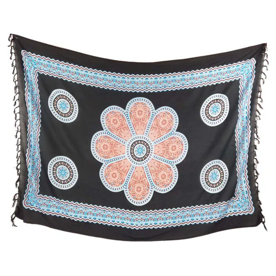 Stor Mandala sarong i svart, blå och rosa färg