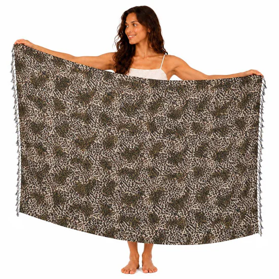 Leopard-sarong Natur med beige och olivgrönt djurmönster