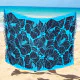 Blue sarong with black hibiscus flowers and fringes