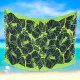 Green sarong with black hibiscus flowers and fringes