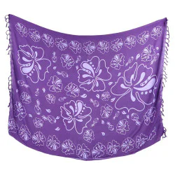 Lila sarong med hibiskusmönster