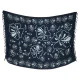 Black hibiscus sarong with blue-grey flowers