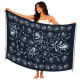Black hibiscus sarong with blue-grey flowers