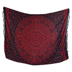 Mörk mandala-sarong med rött tryck och fransar