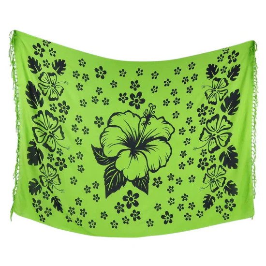 Green Sarong with Hibiscus – Bold Beachwear & Wrap