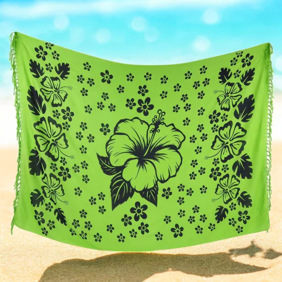 Green Sarong with Hibiscus – Bold Beachwear & Wrap