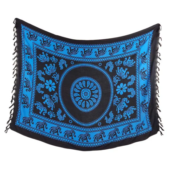 Sarong blå elefantmönster med bohemiskt mönster