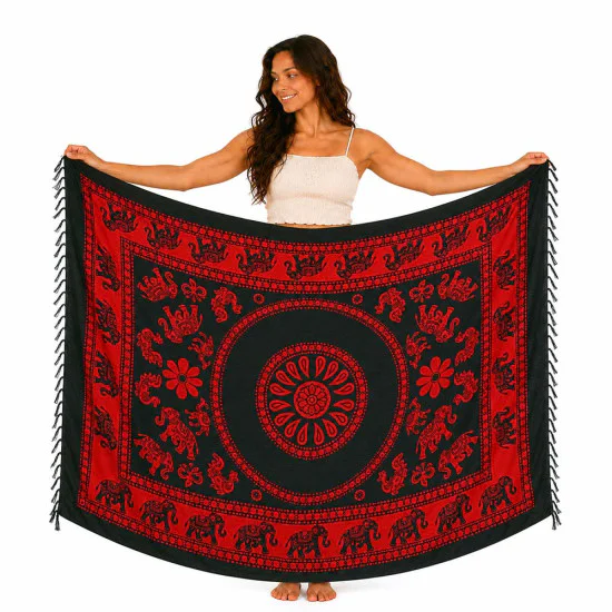 Sarong with red elephant pattern