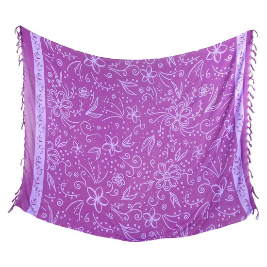 Purple sarong in soft artificial silk with floral design