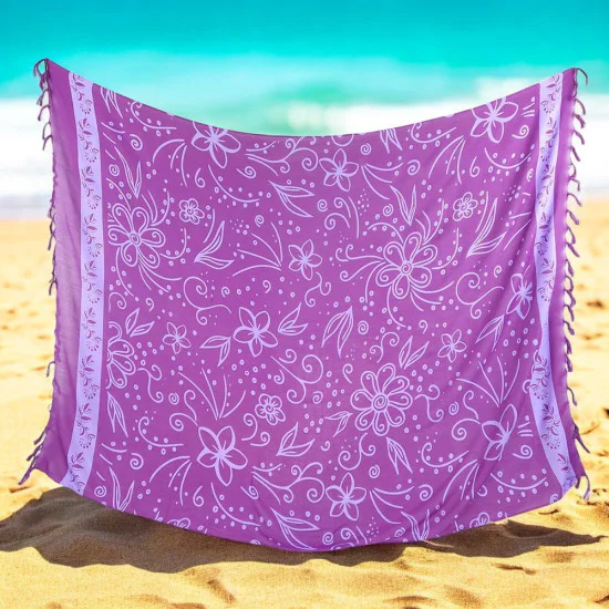 Purple sarong in soft artificial silk with floral design