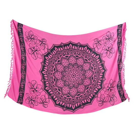 Pink fabric with mandala and flowers