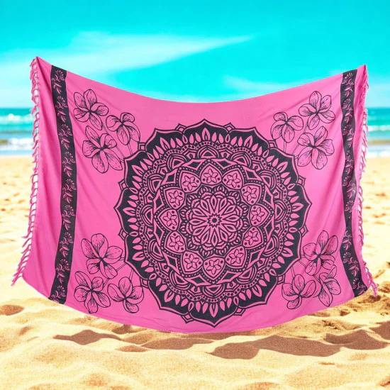 Pink fabric with mandala and flowers