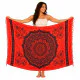 Red artificial silk mandala sarong with lotus details
