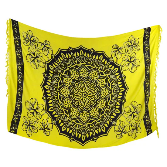 Yellow fabric with mandala and frangipani