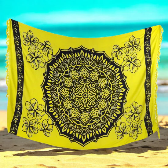 Yellow fabric with mandala and frangipani